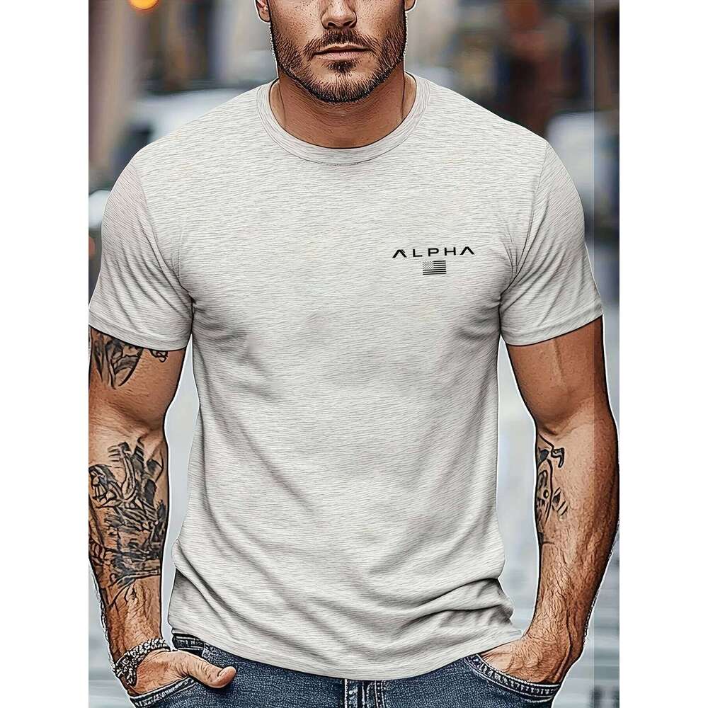 Men's Summer 100% Cotton Fashionable Casual Sports Loose Fashion ALPHA Pattern Printed Round Neck Short Sleeve T-shirt Top C260228 - view 3