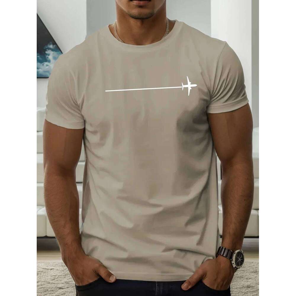 Men's summer 100 pure cotton fashionable casual loose minimalist airplane pattern printed round neck short sleeved T-shirt top C260228 - view 6