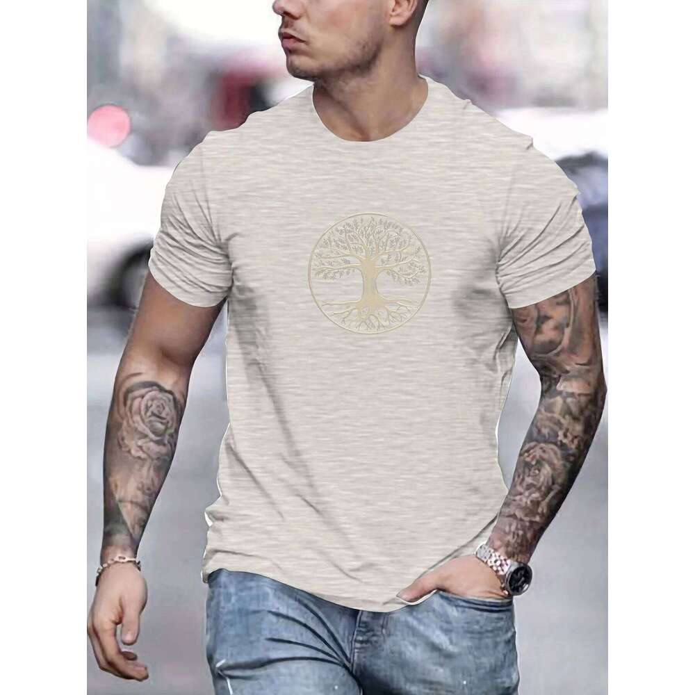 Men's summer 100% pure cotton fashionable casual wide pine pattern printed sports round neck short sleeved T-shirt top C260228 - view 3