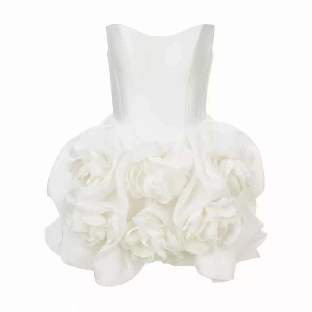 2026 new designer a2 fashion brand fishbone corset with 3D floral decoration fluffy mini skirt