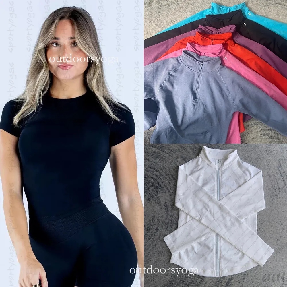 Yoga Top Tight Seamless Short Sleeve T-Shirts Half Zip Jackets Yoga Sports Tops Women Fitness Jacket Gym Outdoor Pilates Workout Running Clothes