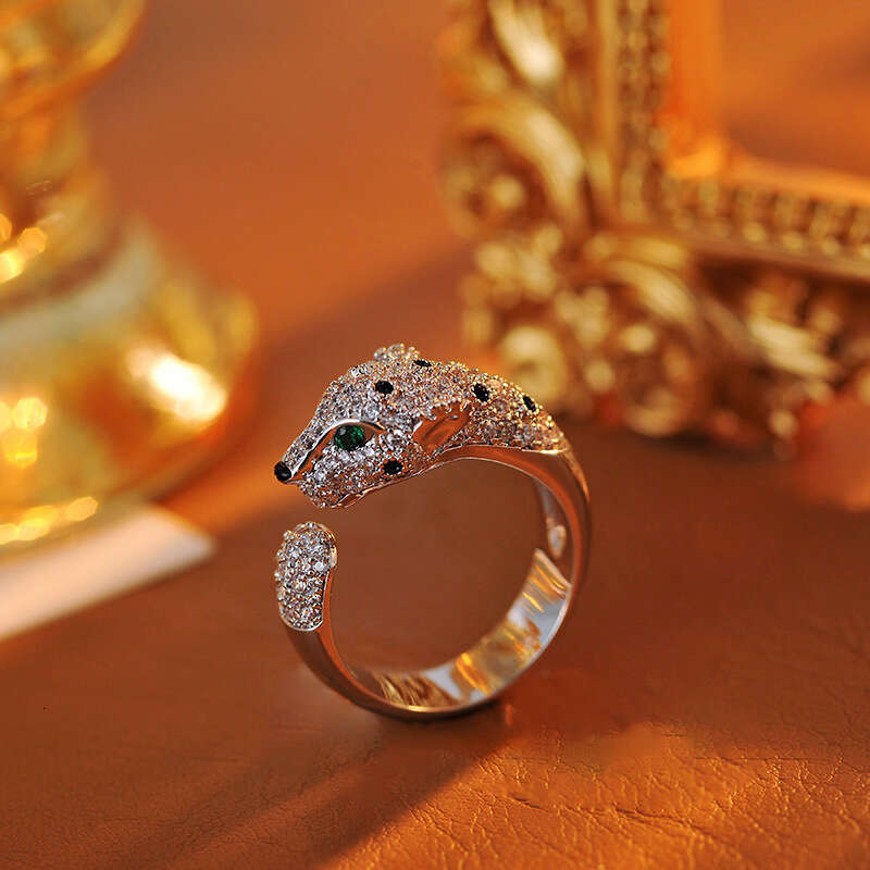 Luxury Leopard-Head Open-Style Ring Fashionable Diamond-Studded Jewelry Retro High-End Elegant Ring