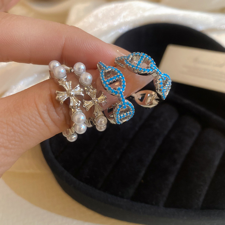 Korean-style ins round cross pearl earrings, simple unique, versatile elegant, with a light luxury and high-end feel - view 7
