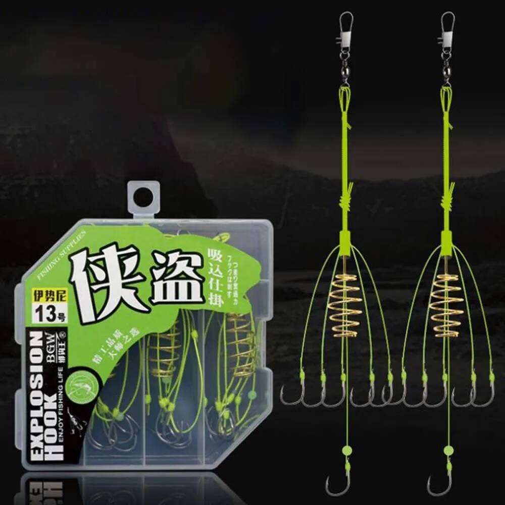 4PCS/box Explosion Fishing Spring Lure Green Line Bomb Anti-hanging End Throw Rod Hook Waist Drum Bait Cage Pesca Z260228
