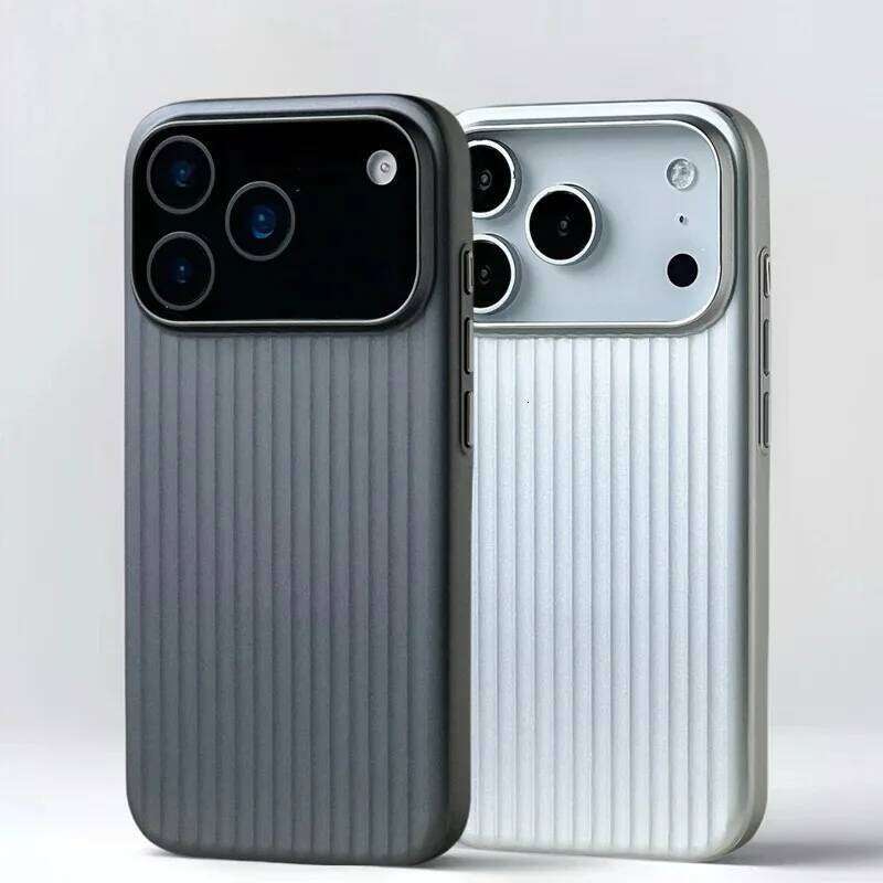 3D Stripe Metal Paint Case For iPhone 17 16 15 14 Pro Max Matte Corrugated Luggage Pattern Armor PC Cover 26W0228