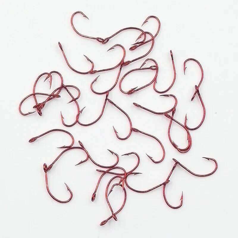 OUTKIT 20pcs High Carbon Steel Red Single 6# 8# 10# Carp Fishing Hook With Ring Fish Hooks For Lure Spoon Z260228