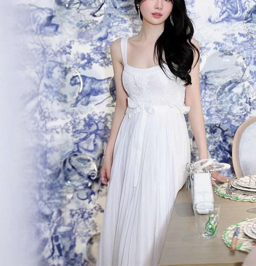 2026 summer new designer fashionable women's a2 sexy suspender fairy like white moonlight flowing long skirt