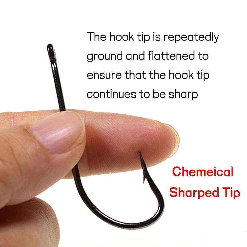 Elllv 50pcs Saltwater Fishing O'shaughnessy Hooks High Carbon Steel Long Shank Chemeical Tip Single Hook White/Black Nickle Z260228