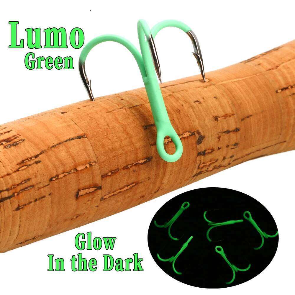 Wifreo 10pcs Luminous Green Treble Barbed Sharp Triple Sea Hooks Hard Lures Bait Hook Fishing Tackle Z260228