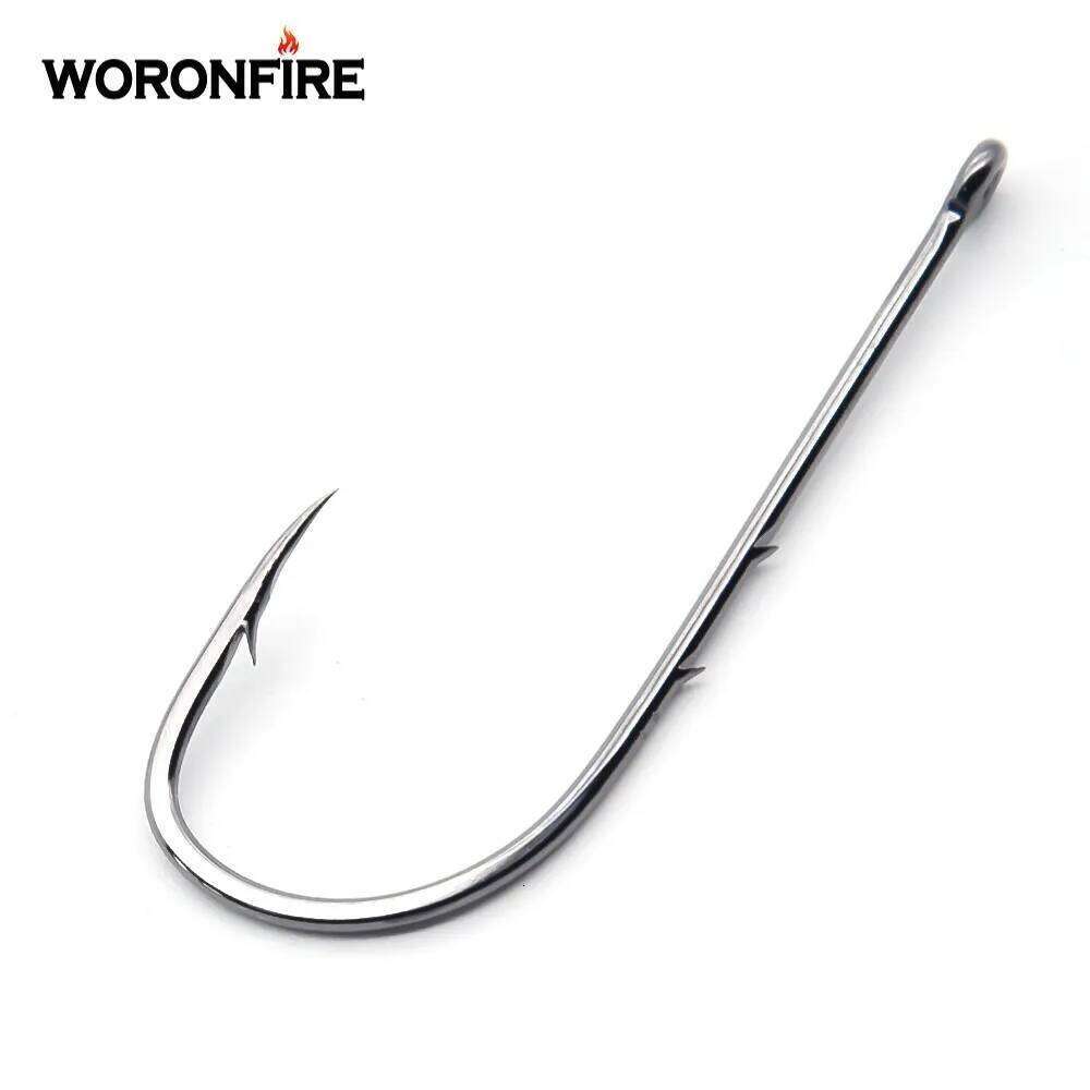 50pcs/lot Long Shank Fishing 1#-6/0# High Carbon Steel Sharp Barbed Offset Narrow Bait Hook Z260228
