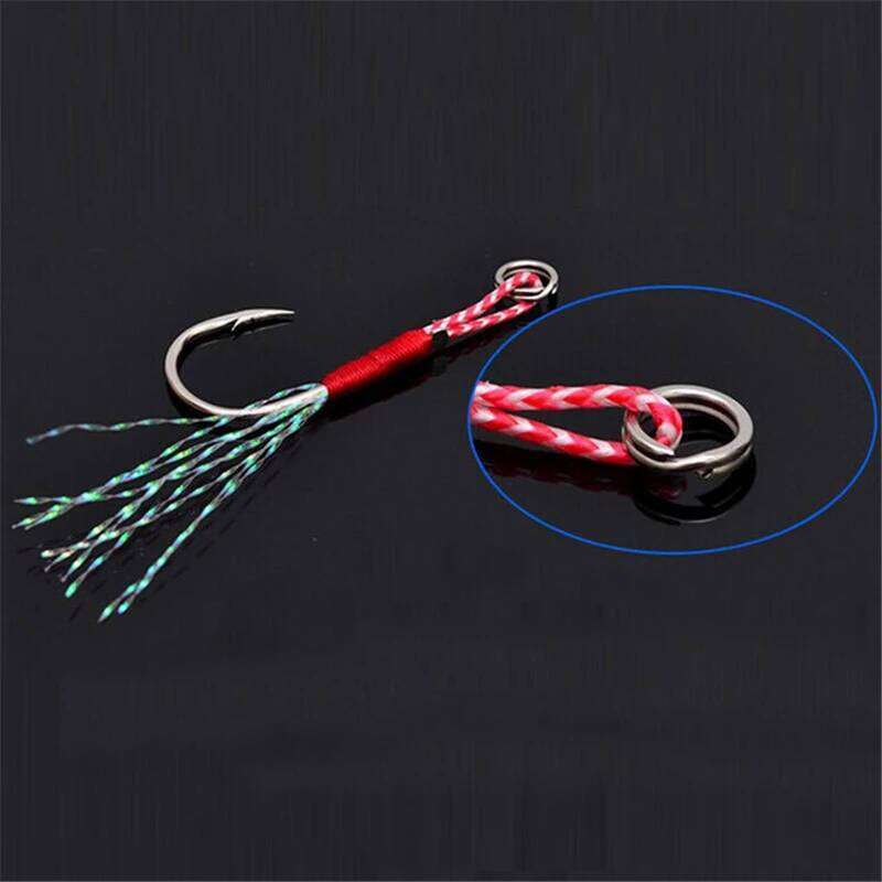 5pcs/lot High Carbon Steel Assist Thread Feather Fishing Jigging Hook Carp Slow Cast Jigs Barbed Single Fish Lure Hooks Pesca Z260228