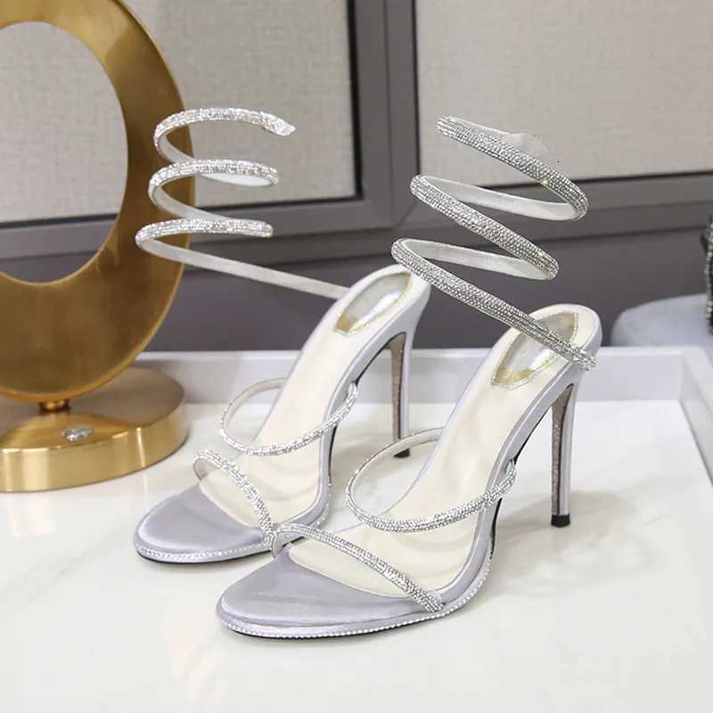 FAshion Summer Snake Twine Around Crystal Women Sandals RhinESTones Thin High heels Gladiator Sandals Party Prom Shoes K260228