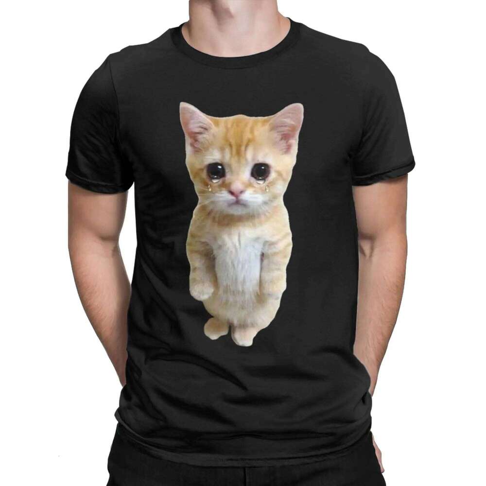 Sad Crying Cat Standing Up Meme Summer 100 Cotton T Shirts For Man Harajuku Casual Tee Shirt Short-Sleeve Funny Clothes C260228 - view 3
