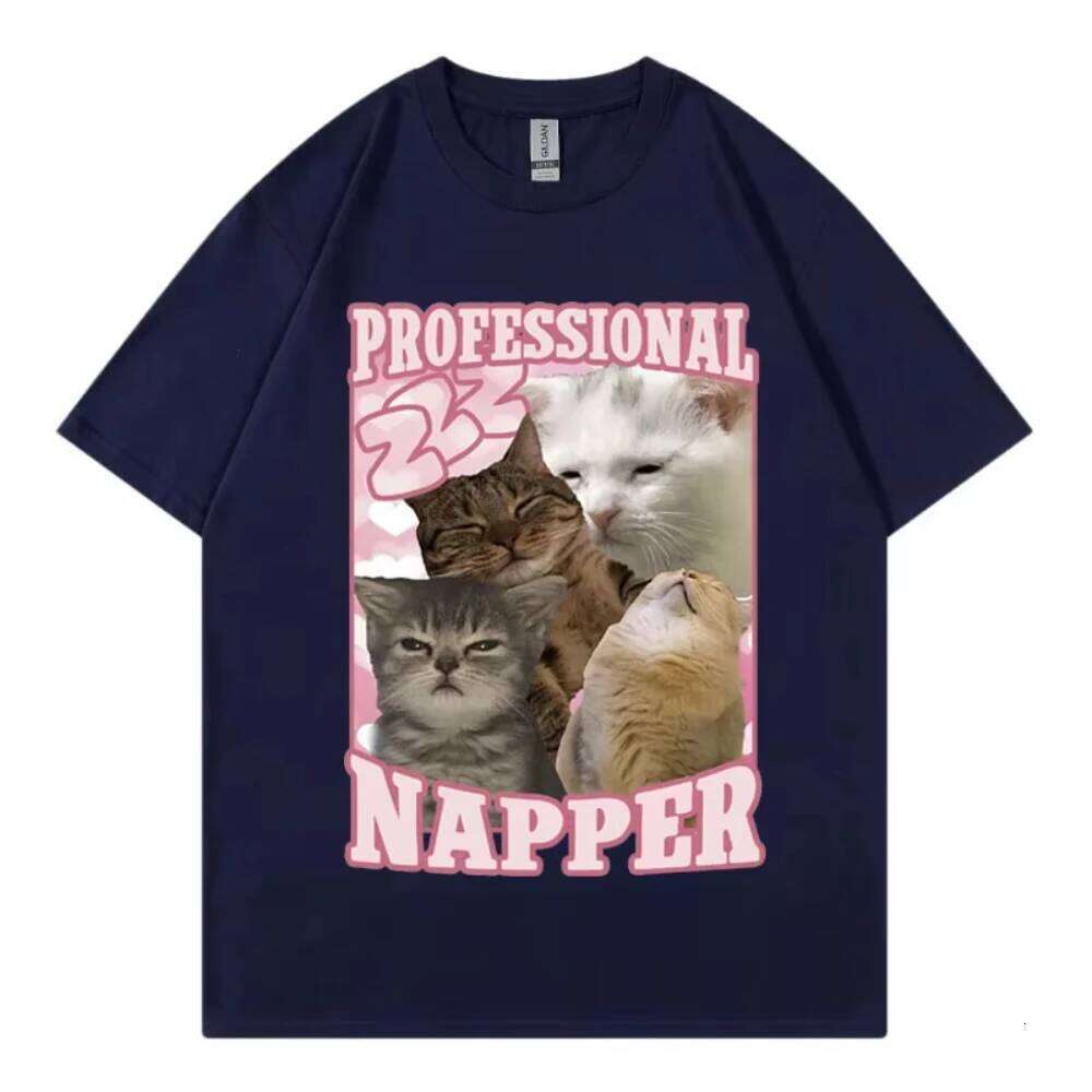 Professional Napper Funny Cat Meme T-shirt Kawaii Fashion Short Sleeve Men Women T-shirts High Quality Cotton Clothing Tee Shirt C260228 - view 5
