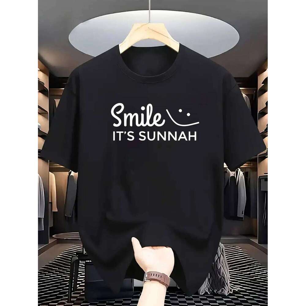 Men's 100% Cotton Smile Letter Print T-Shirt - Breathable, Casual Summer Tee for Outdoor & Everyday Fashion C260228 - view 7
