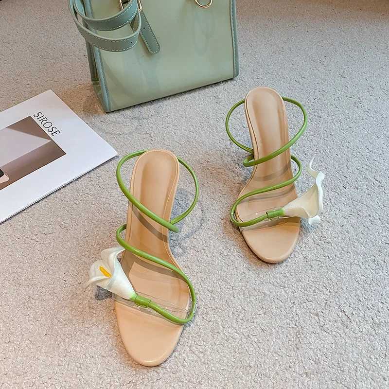 Flower Calla Lily Summer VaCATion Stiletto Thin Heel High Heels Sandals Shoes for Women K260228