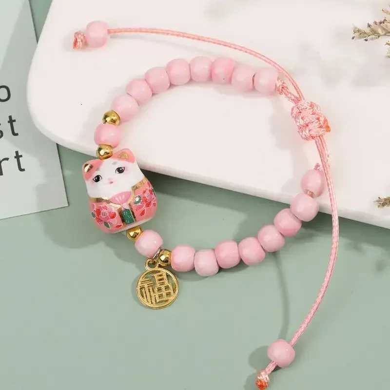 b03 Japan Cat Bracelet For Girls Adjustable Colorful Beaded Bracelets Harajuku Ceramics Cat Pendant Charm Bracelets Jewelry H260228