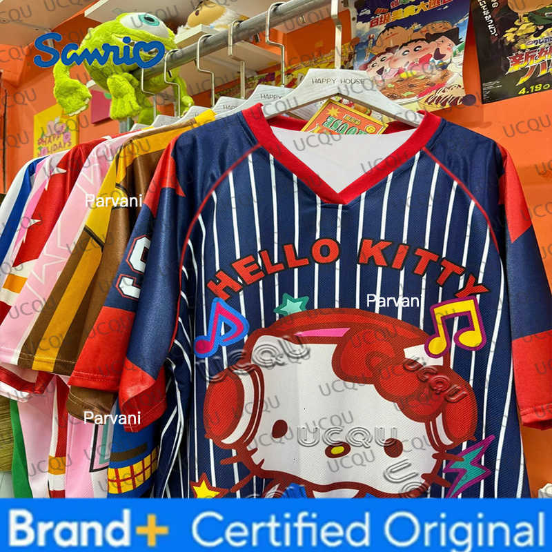 Sanrio Hello Kitty Tshirt Cartoon Sportswear Women Men V-neck Loose Casual Lightweight Breathable Streetwear Cosplay Clothing H260228