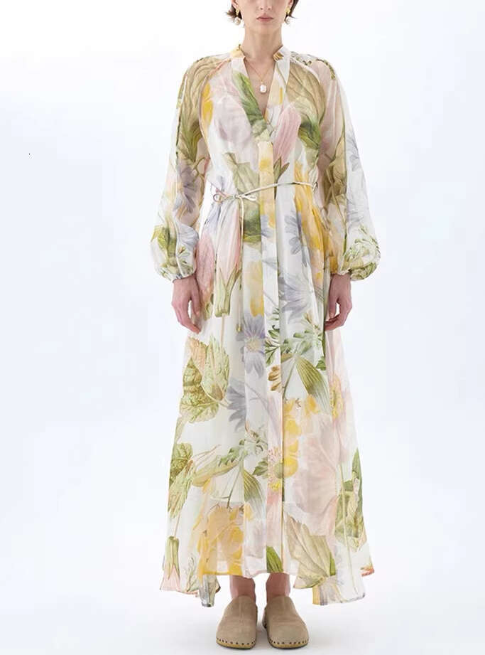 2026 a3 spring/summer niche fashion goddess vacation style fairy flower loose lace lantern sleeves two-piece long skirt