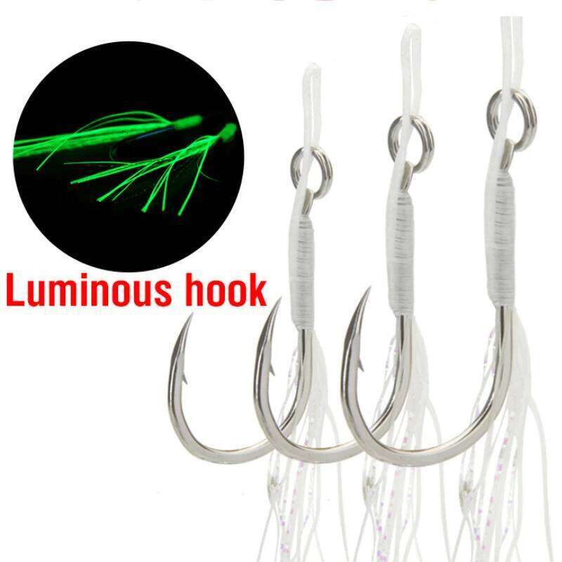 Luminous Jigbait Have Barbed Lure Tie Wool Iron Plate Auxiliary Single Double Scattered Hook Saltwater Z260228