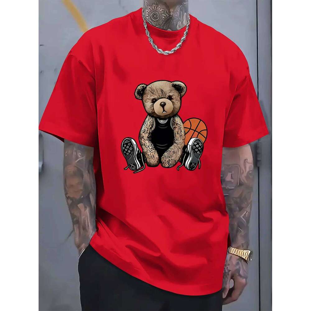 Men's Summer Fashion Fun Basketball Bear Print Comfortable Breathable Round Neck T-shirt Outdoor Casual Top C260228 - view 5