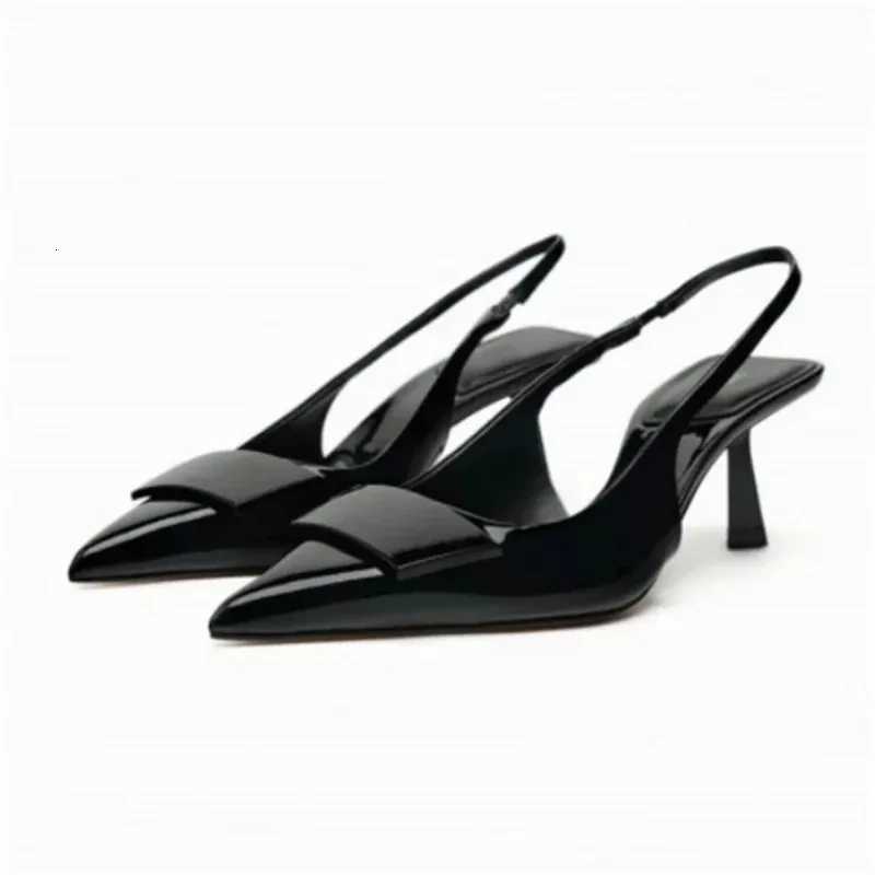 Pointed Toe Women Dress Shoes Black Patent Leather Summer Ladies Slingback Stilettos 2025 New Fashion Ladies High Heeled Sandals K260228