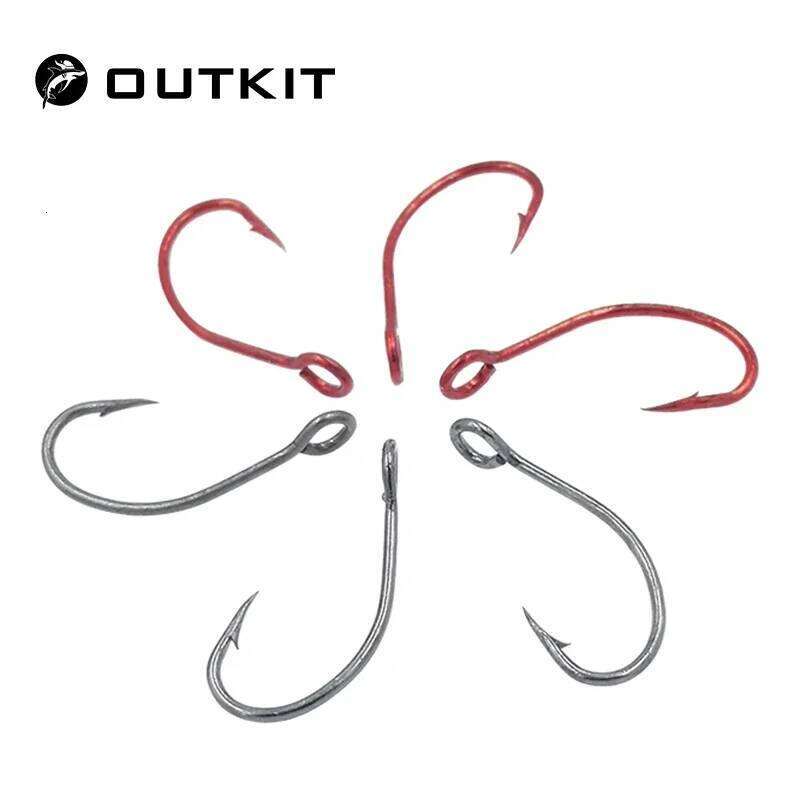 OUTKIT 20pcs High Carbon Steel Red Single 6# 8# 10# Carp Fishing Hook With Ring Fish Hooks For Lure Spoon Z260228