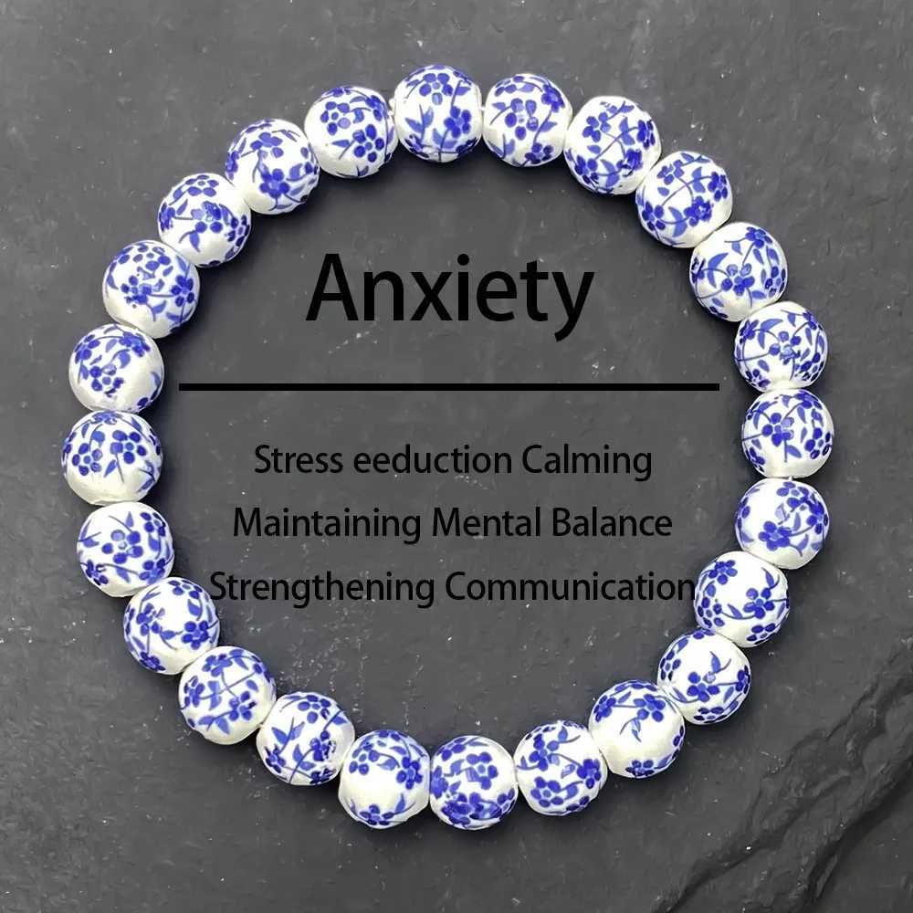 Fashionable blue and white porcelain ceramic bead bracelet handmade elastic rope bracelet holiday gift H260228