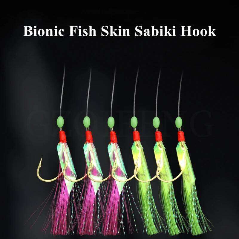 ZYZ Two-toned Fishing Sabiki Fish Skin String 12# 14# 16# 18# 20# 22# 1Set 6 Hooks With Luminous Bead Barbed Hook Z260228