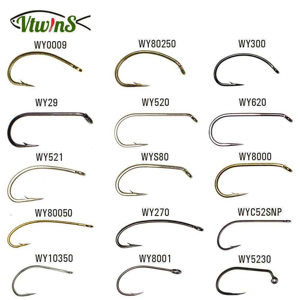 Vtwins 50 Classic Barb Barbless Fishing Dry Wet Jig Shrimps Nymph Caddis Streamer Fly Tying Hook #2-#2/0 Z260228