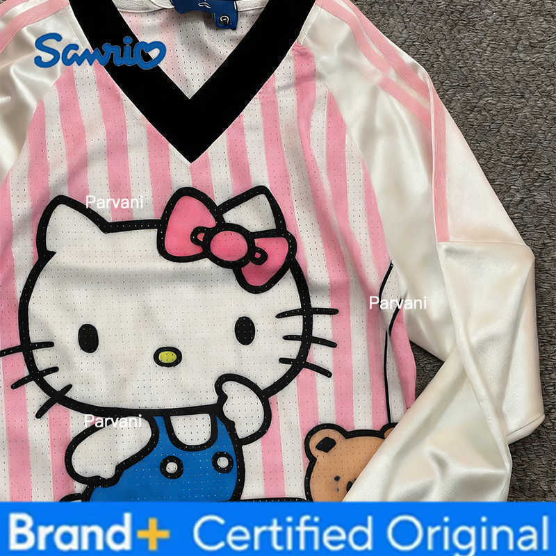 Sanrio Summer New Hello Kitty Ice Hockey Jersey Kid/Adults Oversized Breathable Quick Drying Y2K T-shirt Men Casual Long Sleeve H260228