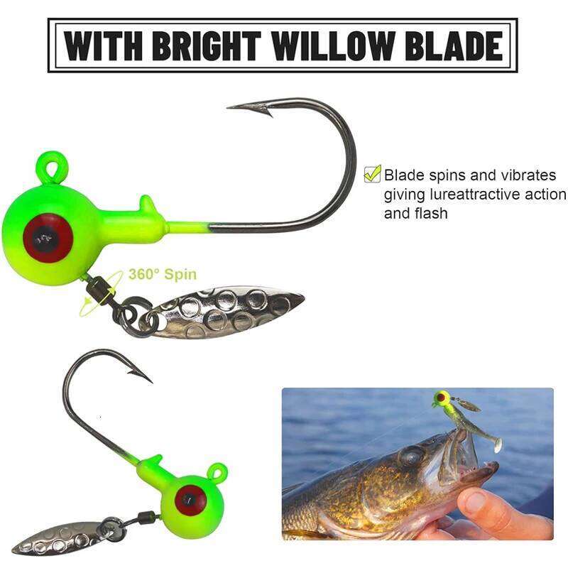 20pcs Underspin Heads Crappie Bass Jig Hook Lure 1/8 3/16 1/4 3/8 oz Accessories Fishing Supplies Glow In The Dark Z260228