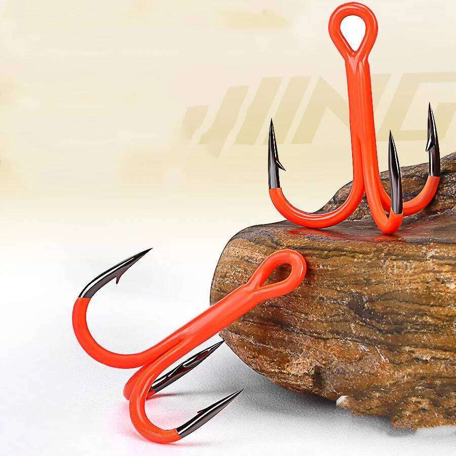 Fishing Treble Hook Orange UV Paint High Carbon Steel Hooks with Barb Lot 10 Pieces SALE Z260228