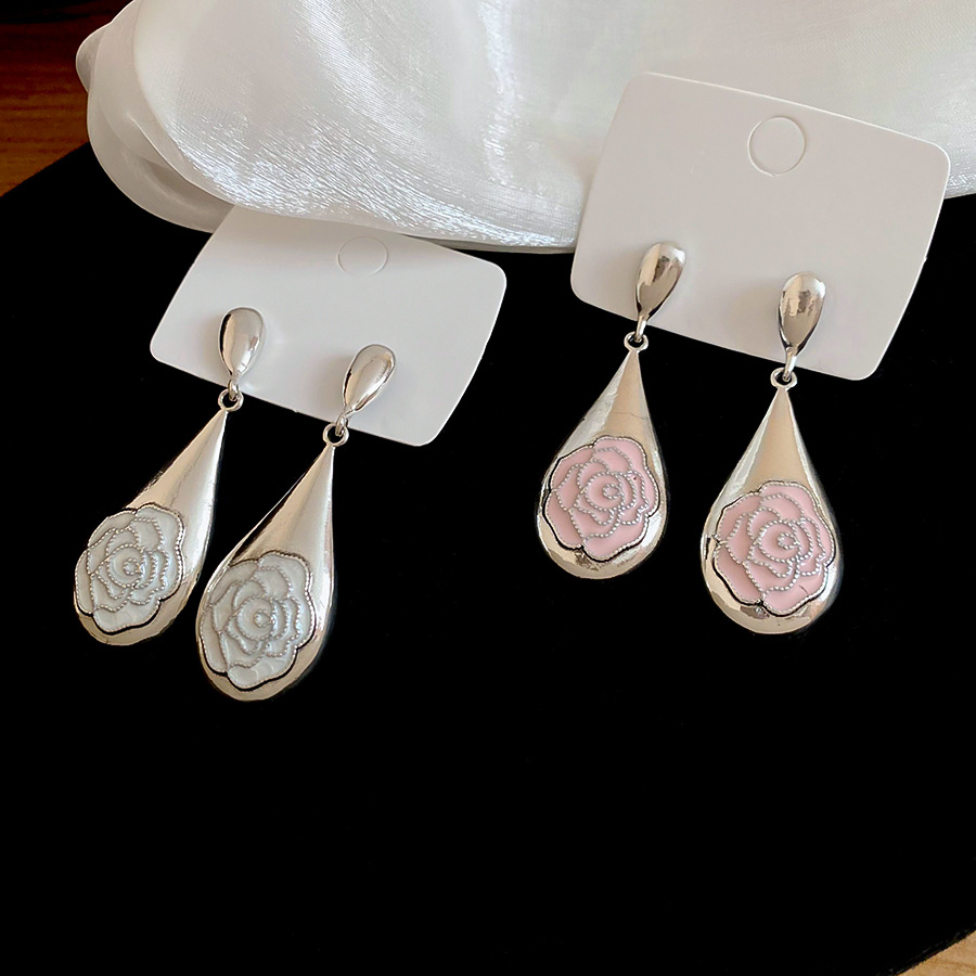 Silver needle oil-drip flower drop earrings, unique sweet, elegant earrings with a light luxury and high-end feel, niche design - view 8