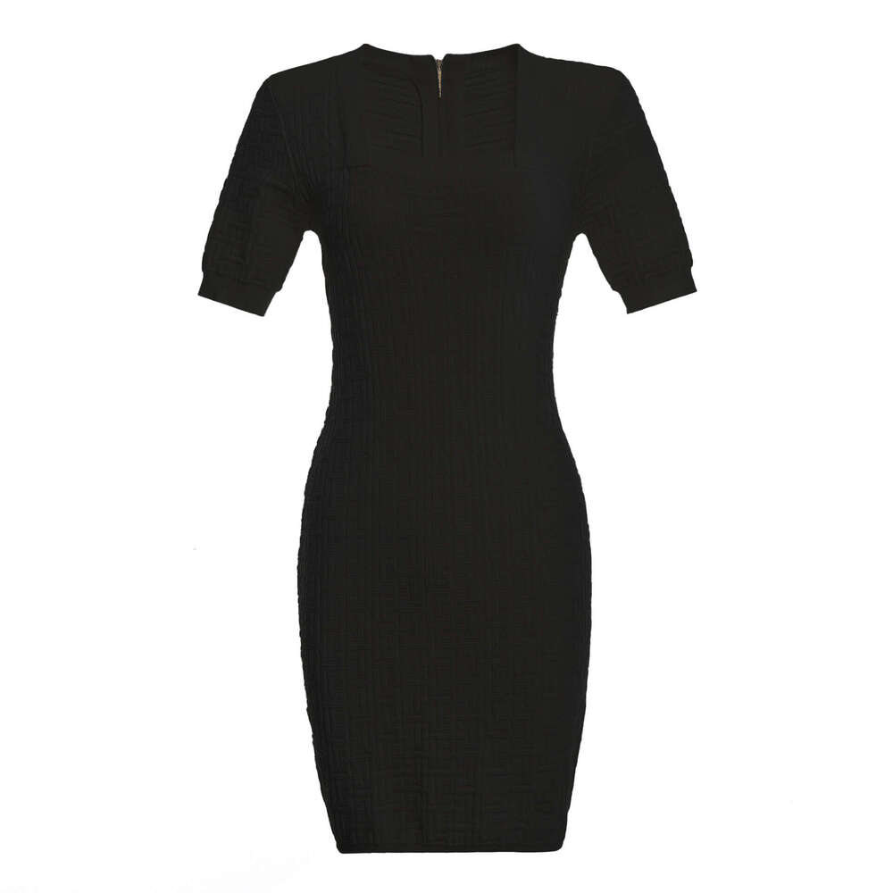 2026 A1 Summer New European and a1 American Style Knitted Short Sleeve Slimming Waist Square Neck Knitted Dress for Women