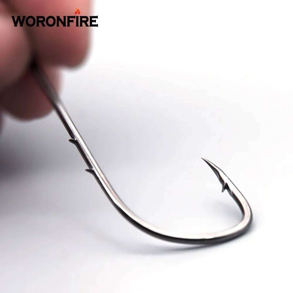 50pcs/lot Long Shank Fishing 1#-6/0# High Carbon Steel Sharp Barbed Offset Narrow Bait Hook Z260228