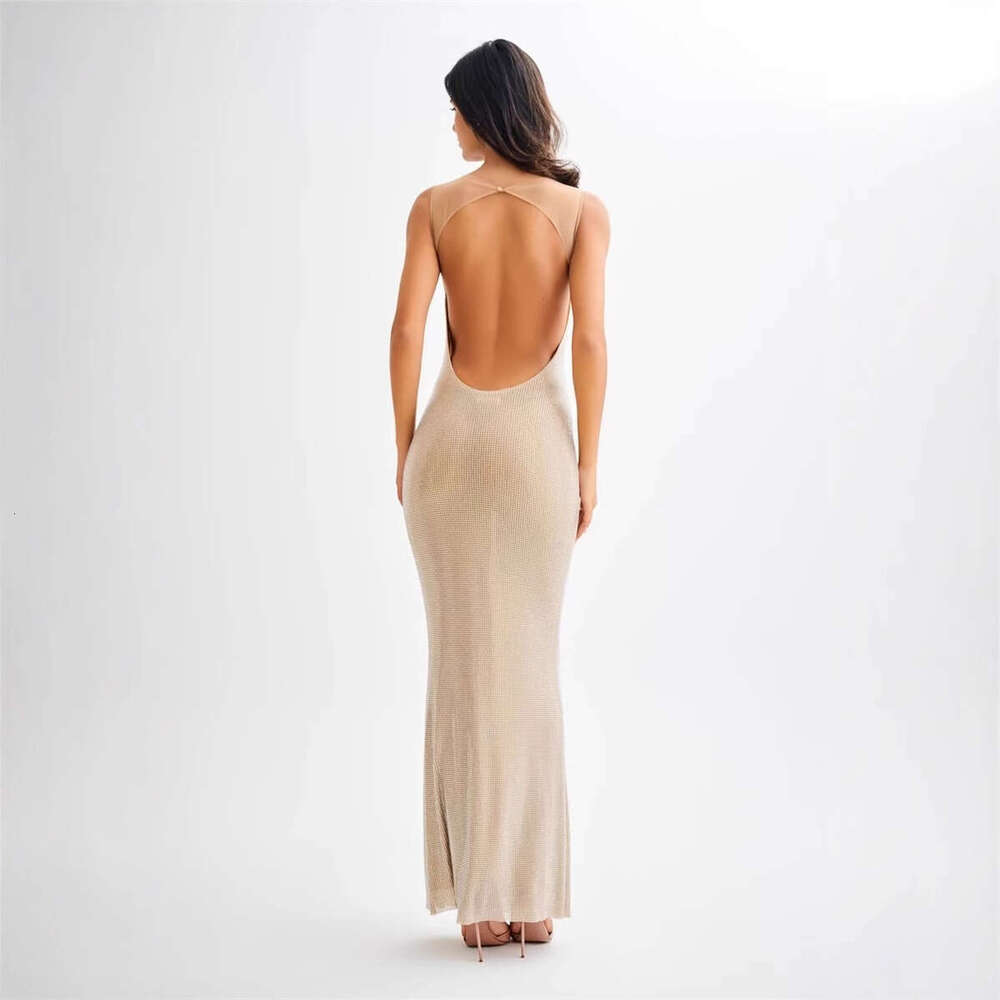 2026 summer niche fashion goddess sexy a2 mesh transparent suspender sequin slim mermaid long dress evening gown