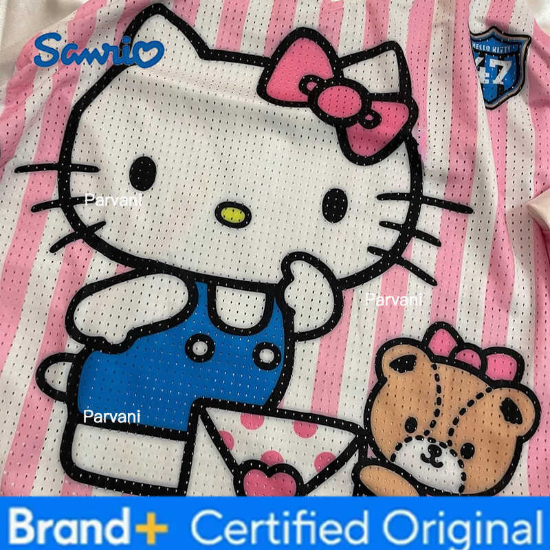 Sanrio Summer New Hello Kitty Ice Hockey Jersey Kid/Adults Oversized Breathable Quick Drying Y2K T-shirt Men Casual Long Sleeve H260228
