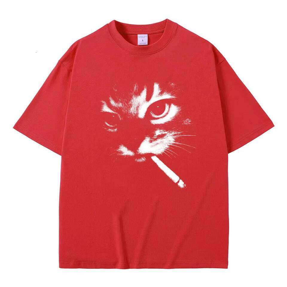 Funny Meme Smoking Cat Face Graphic Men Women Casual Cotton Vintage T Shirts Men's Oversized T-shirts Cats Lovers Gifts C260228 - view 7