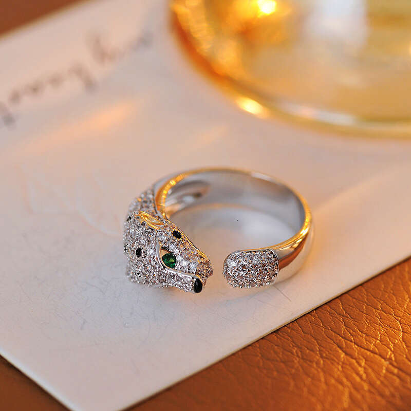 Luxury Leopard-Head Open-Style Ring Fashionable Diamond-Studded Jewelry Retro High-End Elegant Ring