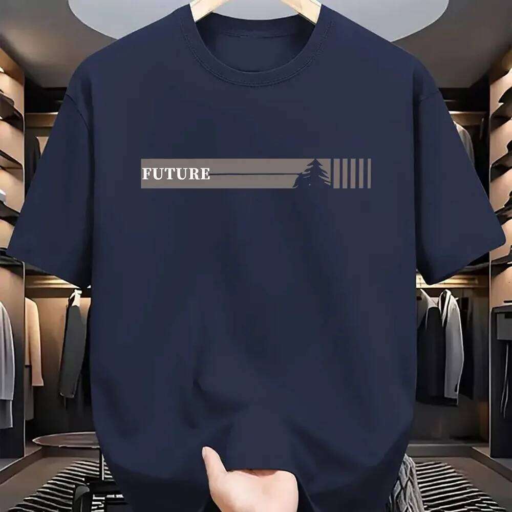 2026 Spring New Style Men's 100% Pure Cotton Casual Loose Large Size Futuristic Letter Pattern Printed Round Neck Short Sleeve T C260228 - view 6
