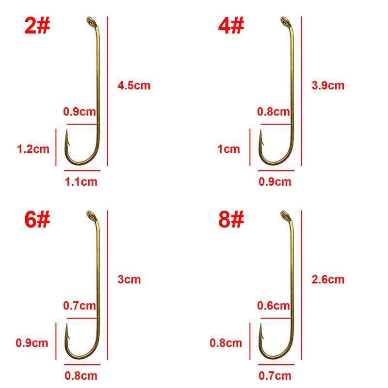 100Pcs 79580 High Carbon Steel Hooks Gold Color Long Shank Streamer Dry Fly Tying Fishing Hook For Jig Size 2 4 6 8 Z260228