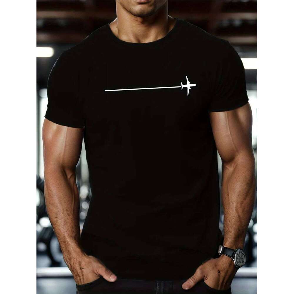 Men's summer 100 pure cotton fashionable casual loose minimalist airplane pattern printed round neck short sleeved T-shirt top C260228 - view 5