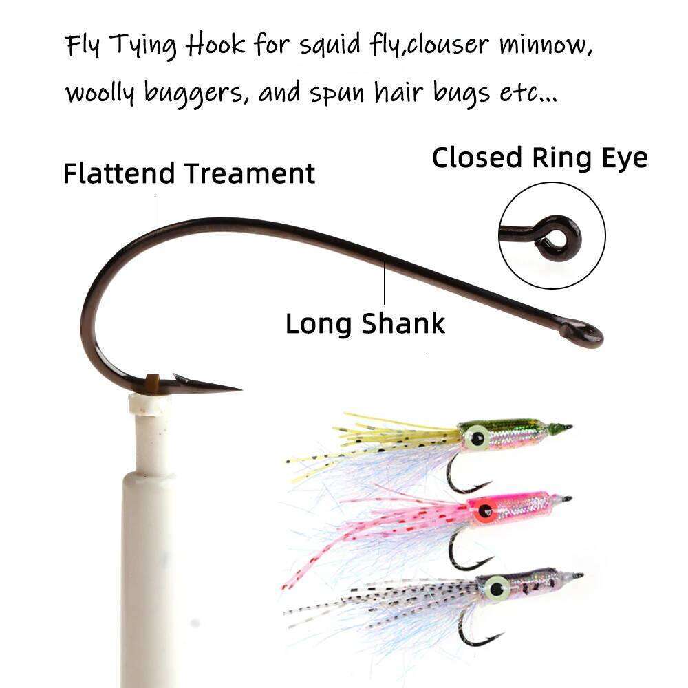 Wifreo 50PCS 16# - 2# Fishing Mid-Range Streamer Hooks Carbon Steel Barbed Hook for Minnows Woolly Buggers Trout Fly Pattern Z260228