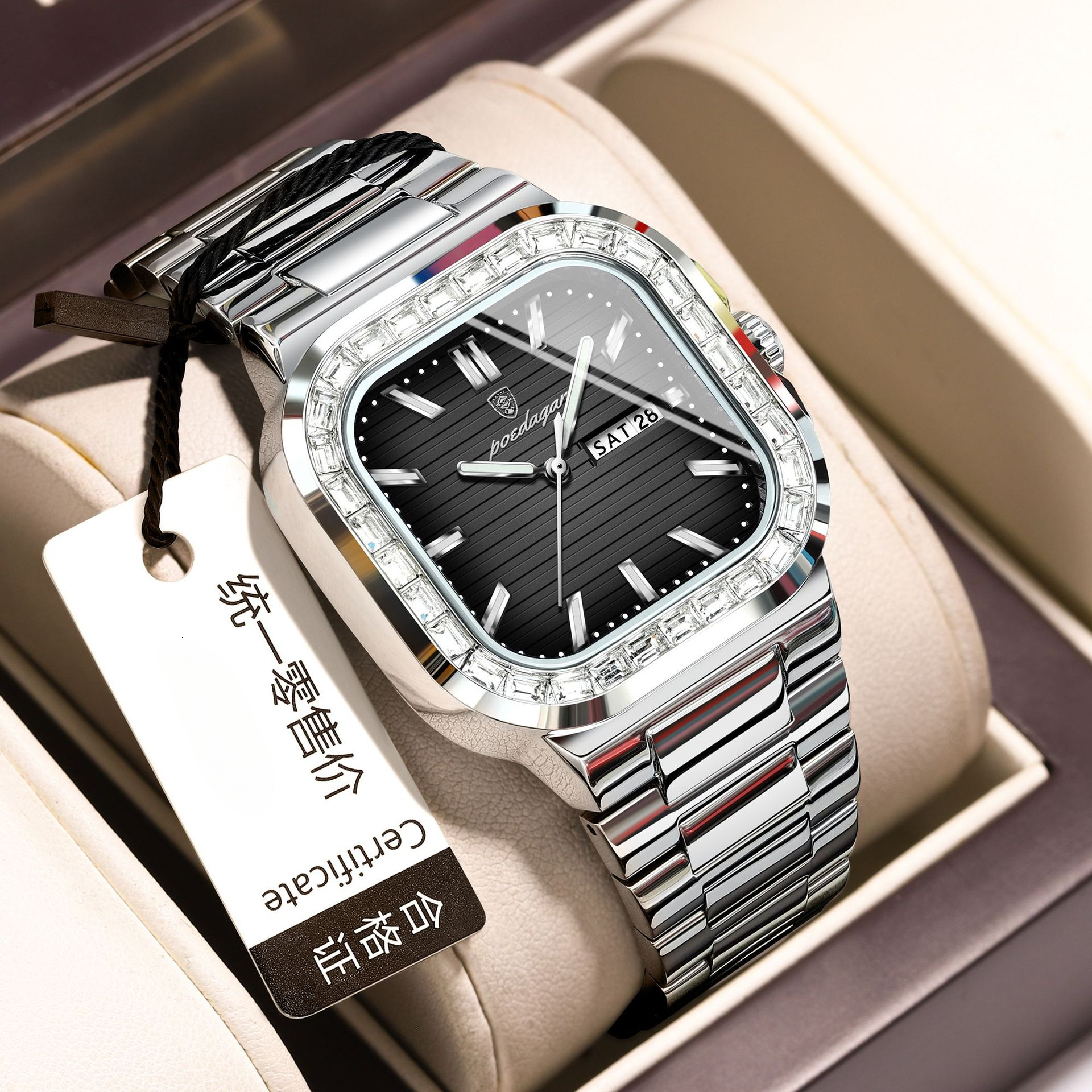 Swiss Designer Watch Brand Diamond Inlaid Men's Watch New Luxury Watch Dual Calendar Fashion Quartz Watch Steel Strap - view 7