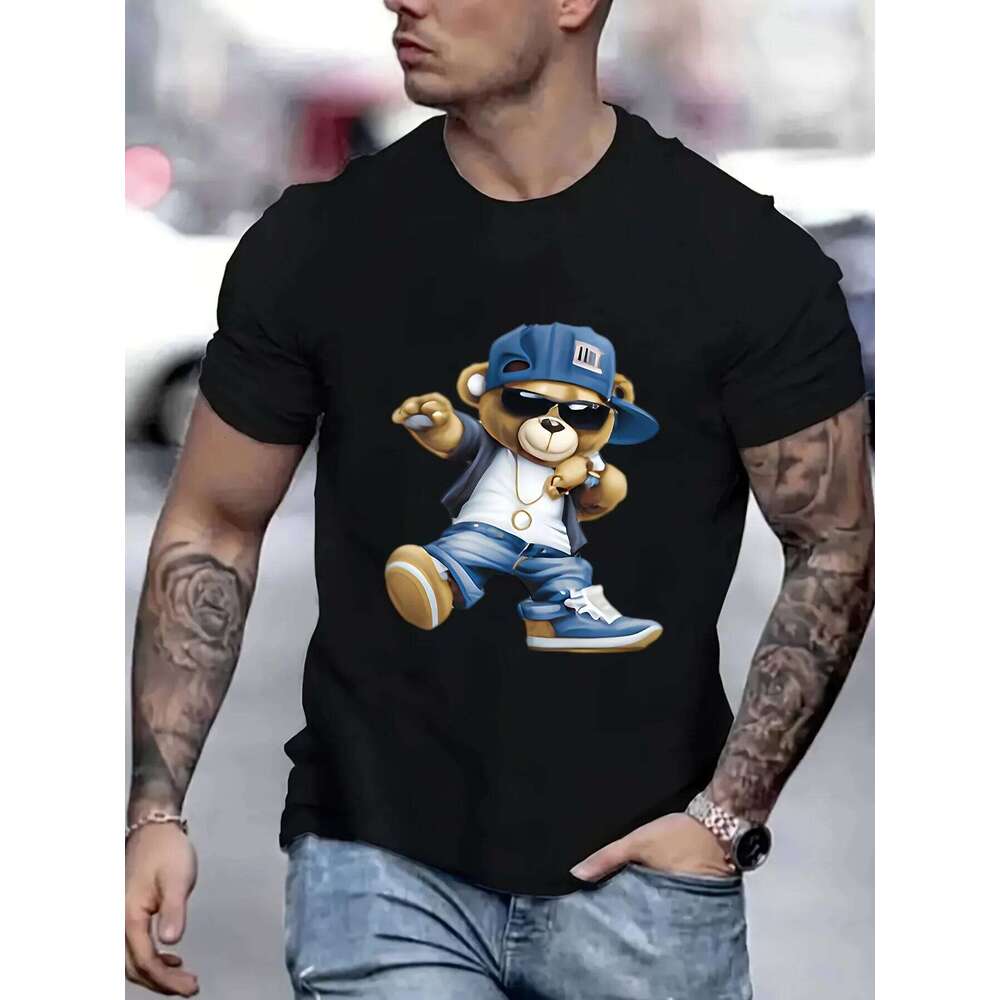 Men's Summer 100 Cotton Fashionable Casual Sports Loose Large Cartoon Cool Bear Pattern Printed Round Neck Short Sleeve T-shirt C260228 - view 4