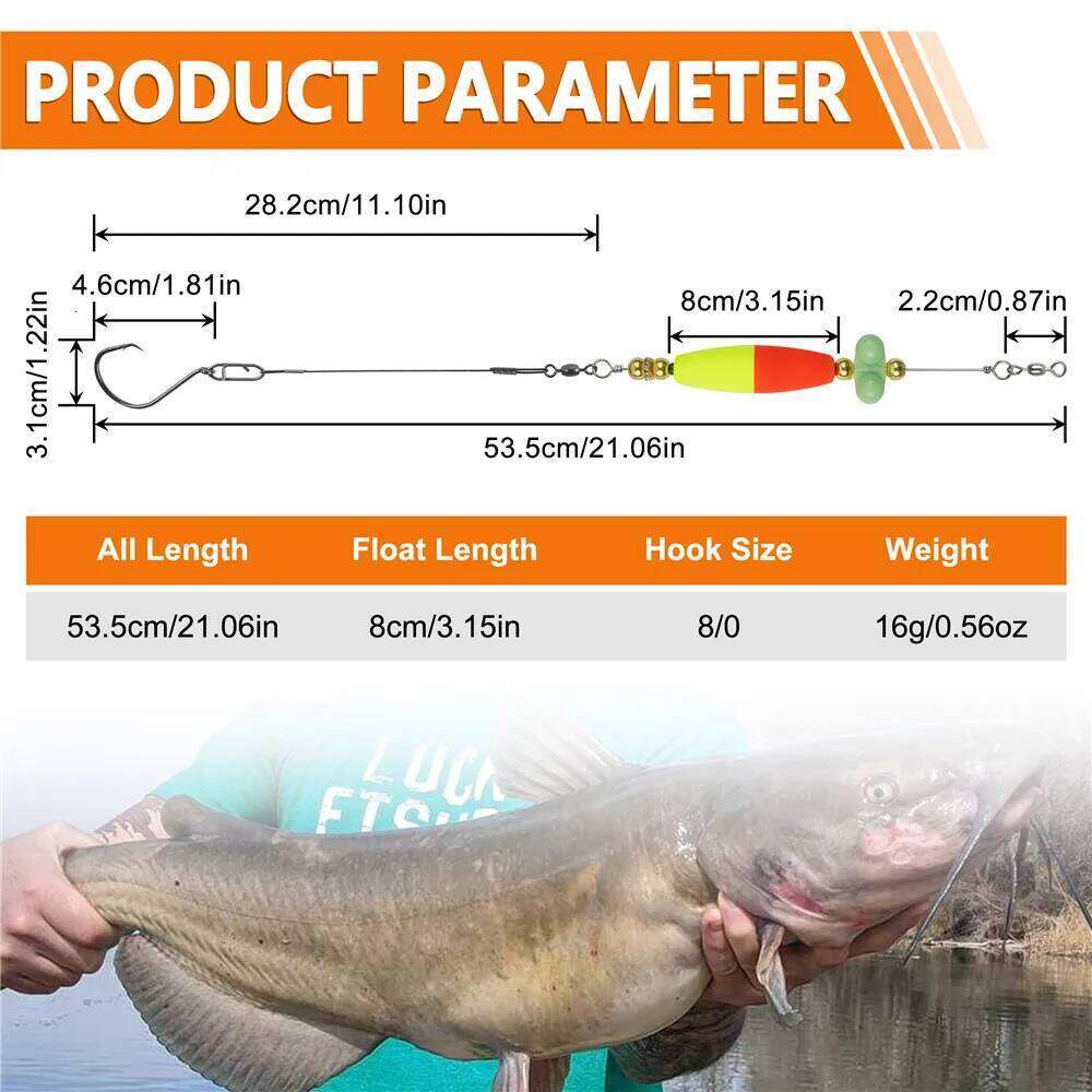 2pcs Catfish with Peg Float Rattle Catfishing Tackle With 8/0 Offset Circle hooks Santee Rig Fishing Equipment Z260228