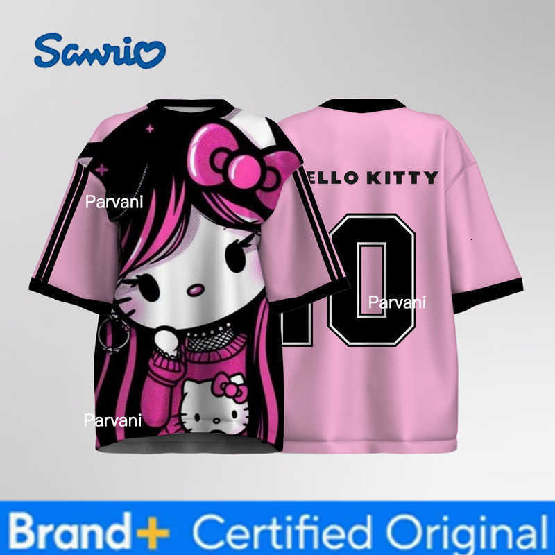 Sanrio Womens Alphabet Shirt Oversized Hello Kitty Printed Short Sleeved T-shirt Top Streetwear Womens Jersey H260228