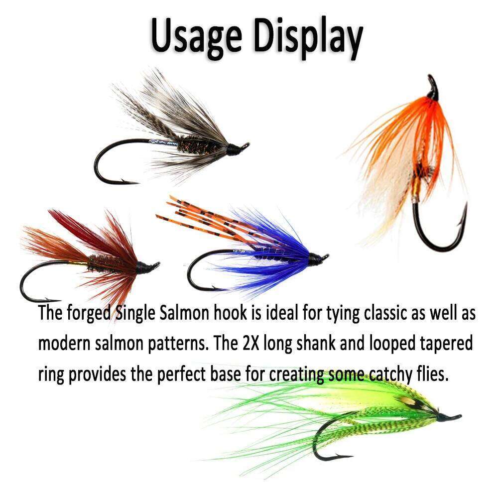 WIFREO 30pcs High Carbon Steel Fly Tying Up-turned Eye 2X Long Shank Black Nickle Salmon/Steel Head Flies and Nymph Hook Z260228