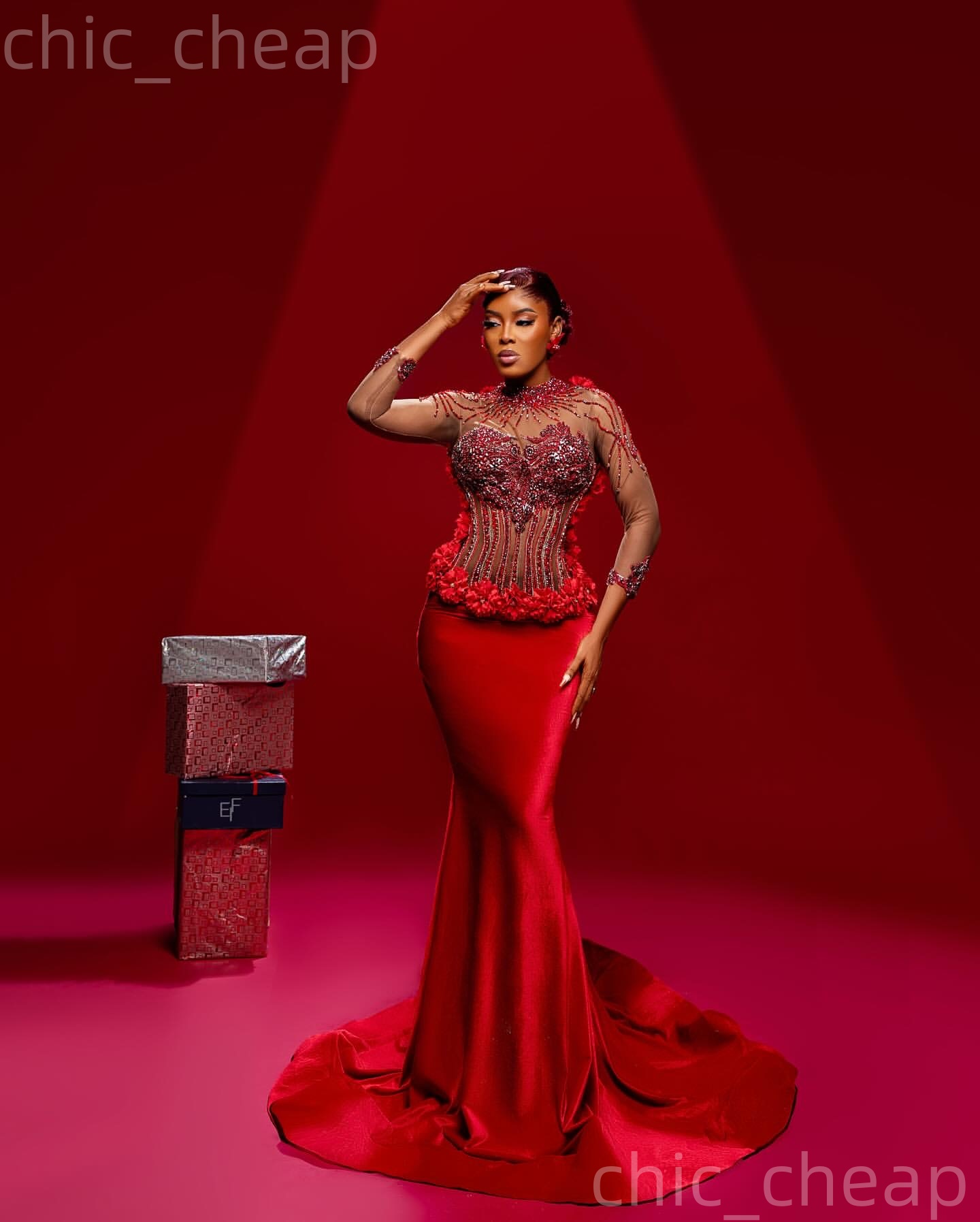 2k26 Red Prom Dress 2026 Mermaid Flowers Crystals Appliques Satin Evening Dresses For Black Women Birthday Party Formal Receiption Gowns Dresses ZJ079